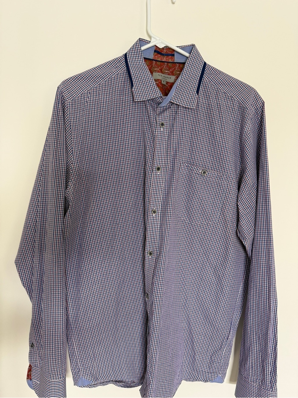 Ted Baker Men's Navy and White Micro-Check Dress Shirt